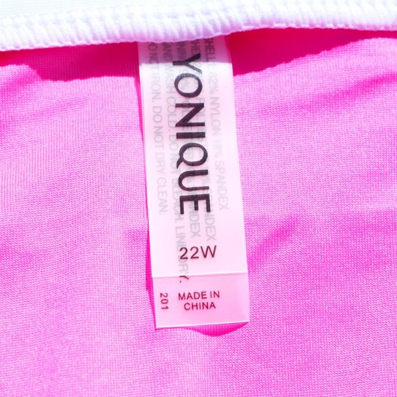 BRIGHT YONIQUE HOT PINK W WHITE STRIPES BATHING SUIT (see measurements) - Picture 3 of 5
